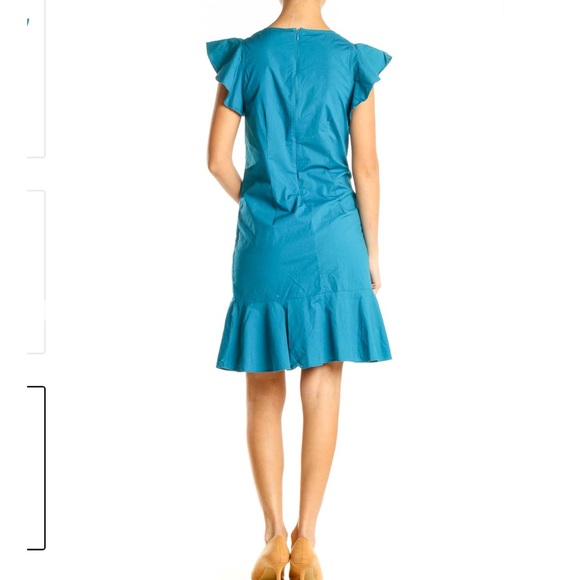 J Crew Mercantile Blue Day A-Line Cotton Dress w Flutter Sleeves & Ruffle Hem - Picture 7 of 12